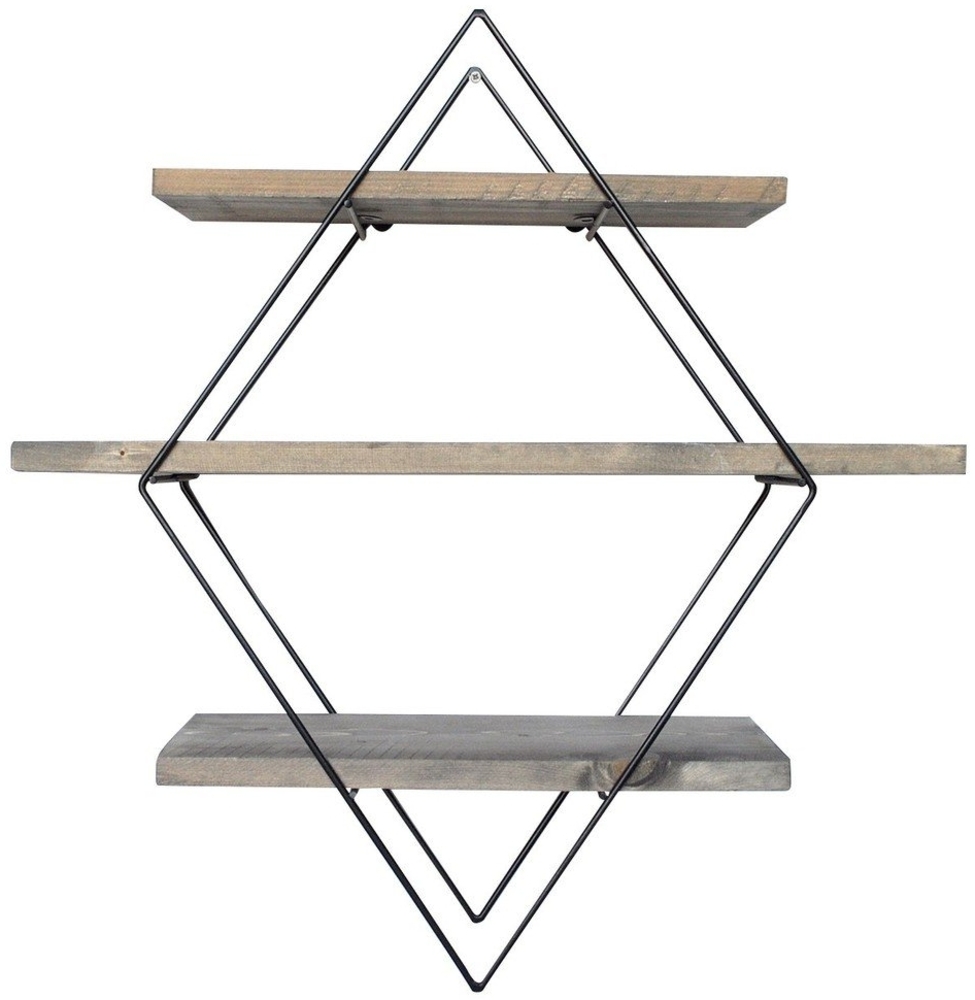 Calicosy Rautenförmiges Wandregal aus schwarzem Metall und Massivholz L60 cm - Holz Bild 1