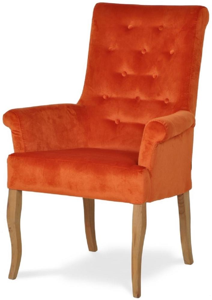 Casa Padrino Chesterfield Neo Barock Esszimmer Stuhl Orange / Naturfarben - Küchenstuhl mit Armlehnen - Esszimmer Möbel - Chesterfield Möbel - Neo Barock Möbel Bild 1