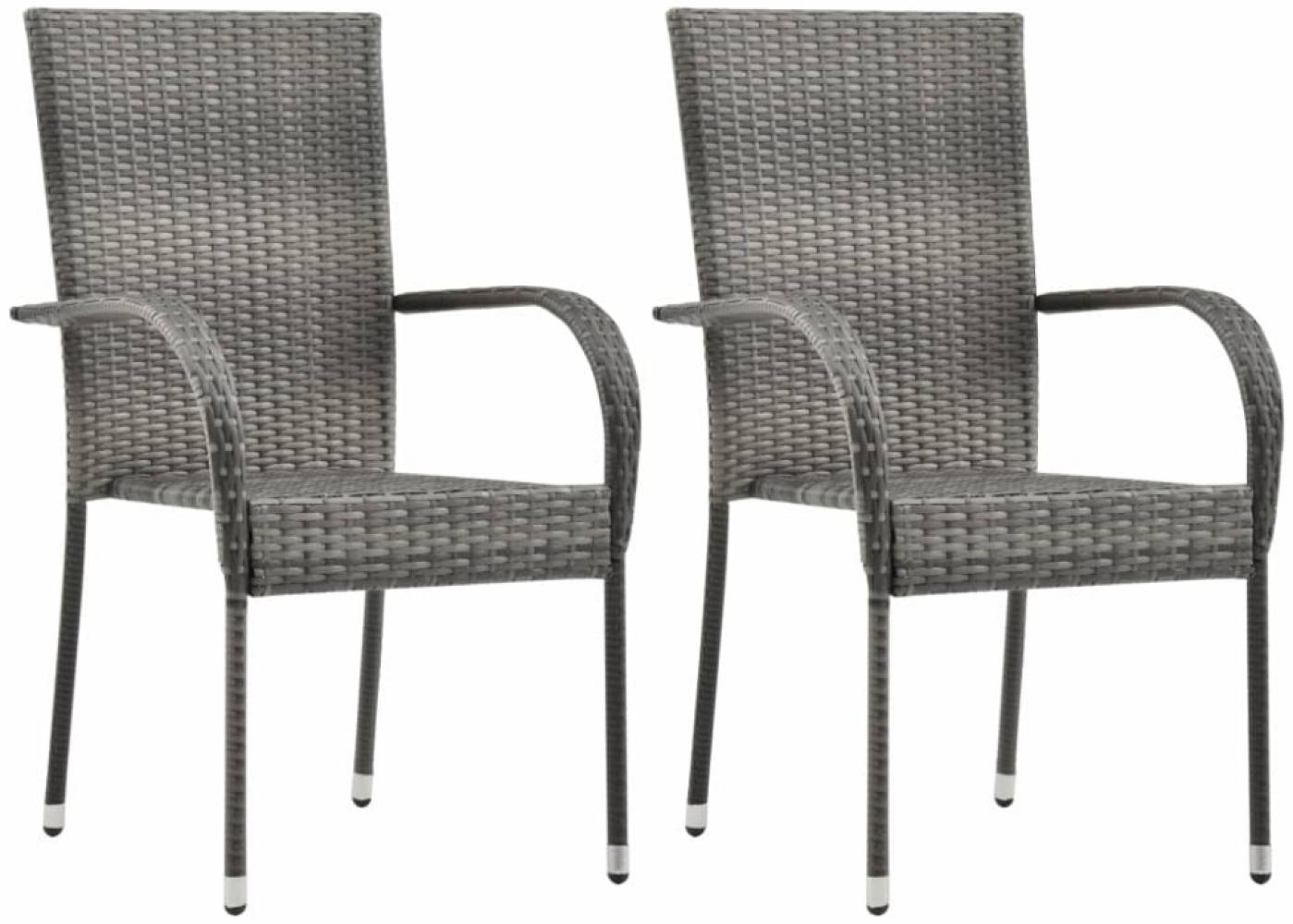 vidaXL Gartenstühle Stapelbar 2 Stk. Grau Poly Rattan 46464 Bild 1