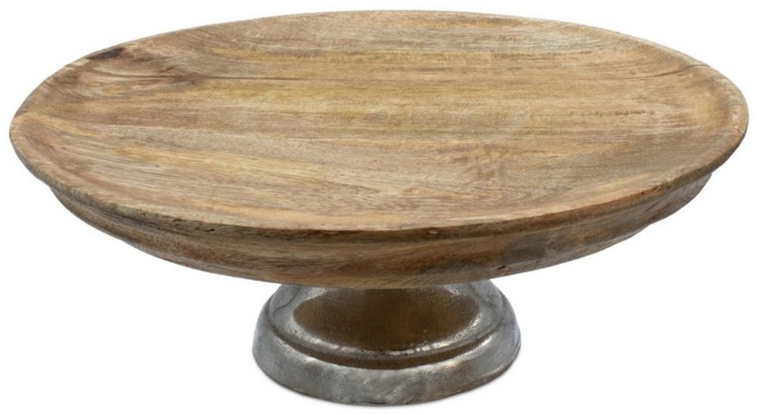 Spetebo Servierteller Mango Deko Teller mit Fuß aus Aluminium - Ø 30 cm, Holz, (Dekorativer Teller, 1-tlg, Inhalt), Holz Servierständer mit Metall Standfuß Bild 1