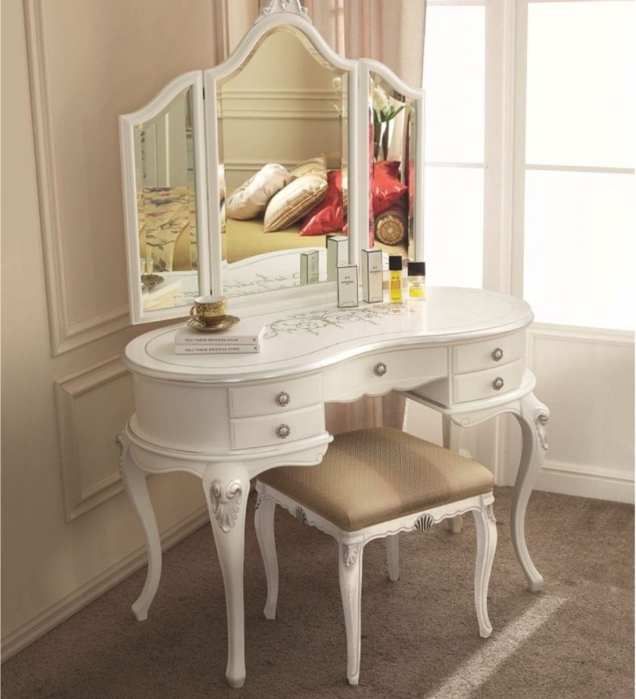 Casa Padrino Luxus Barock Schminktisch Set Weiß / Silber / Braun - Made in Italy Bild 1