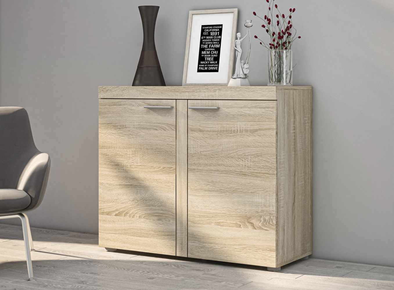 AX LIVING Schmal Kommode Spacoro 2D – Eleganz für Ihr Zuhause, Sonoma Bild 1