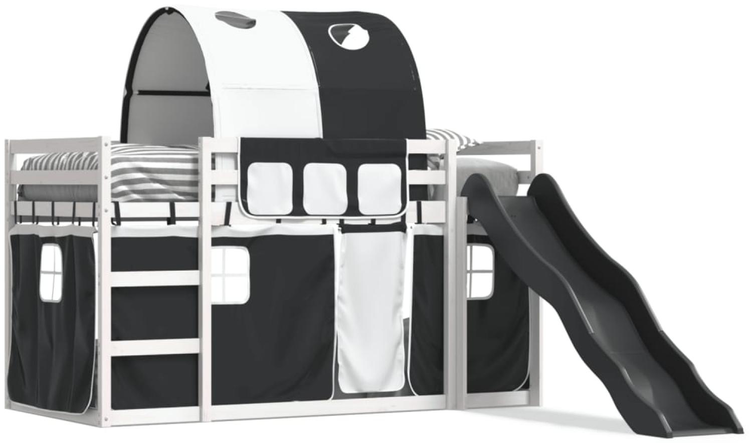 vidaXL Etagenbett mit Rutsche und Gardinen Weiß und Schwarz 90x190 cm 3284155 Bild 1
