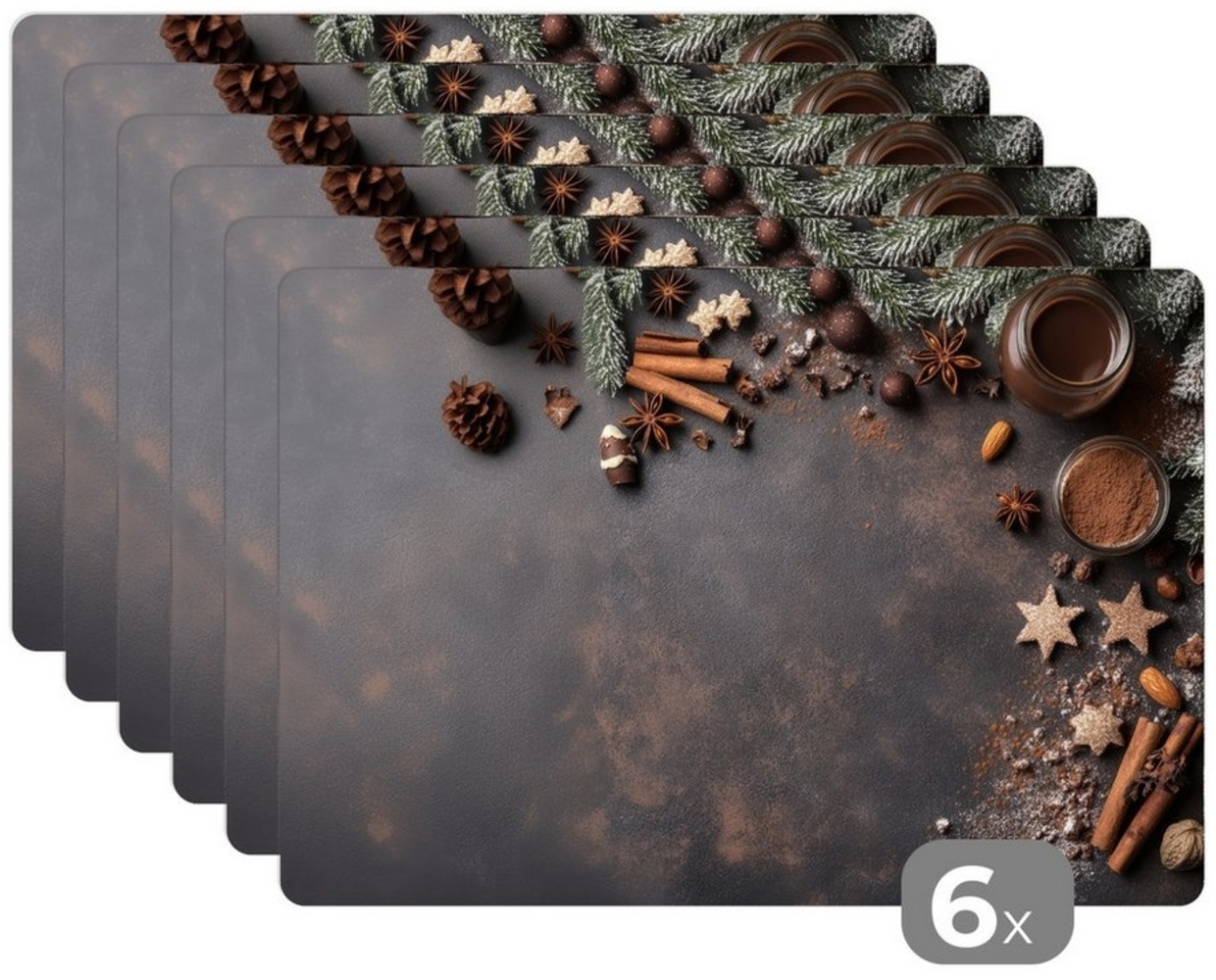 MuchoWow Platzset Zimt - Weihnachten - Braun - Bronze, (6-St), Platzsets, Tischset, Abwaschbar, Tischsets, Platzdeckchen Bild 1