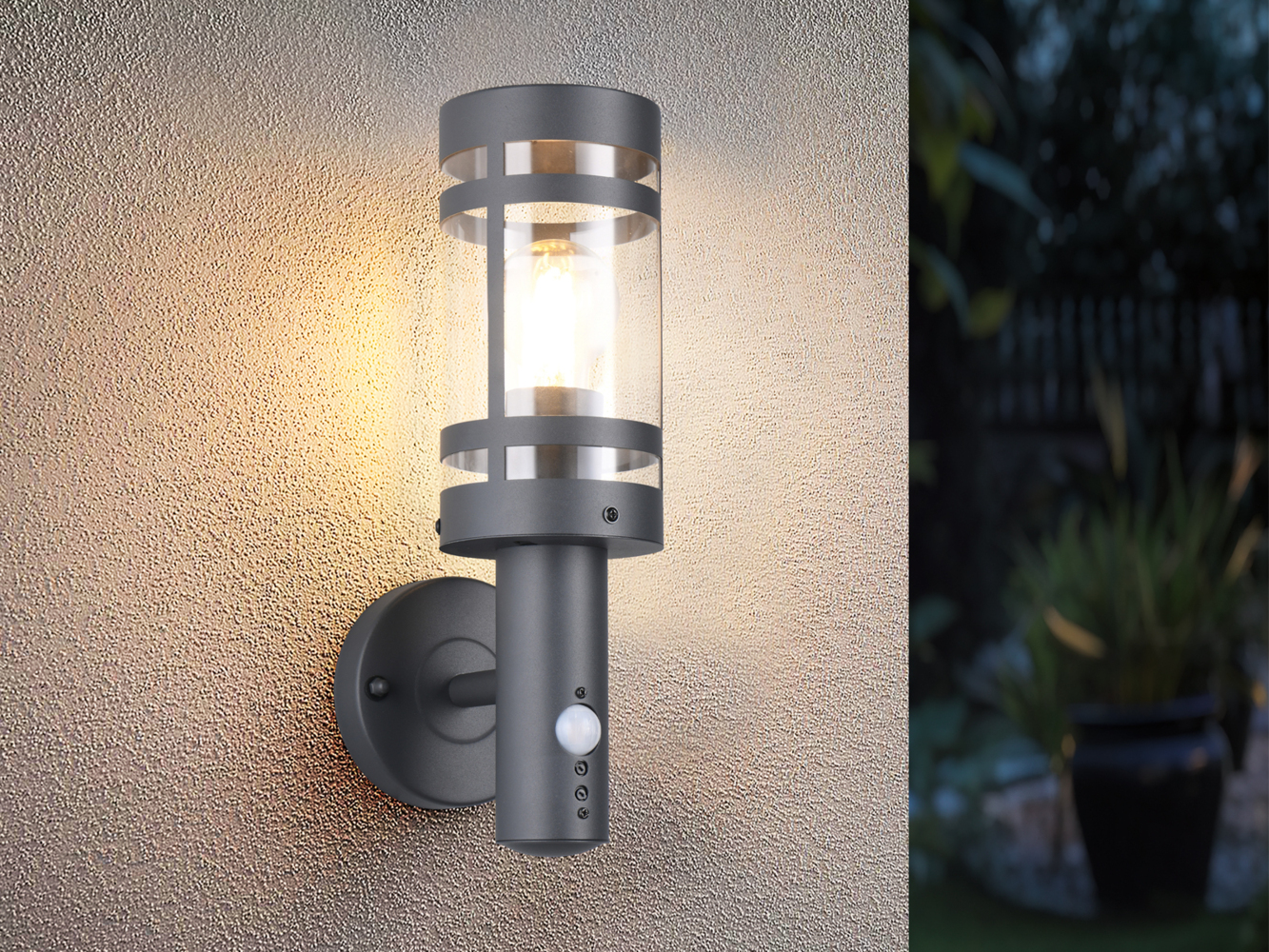 LED Außenwandleuchte mit Bewegungsmelder Anthrazit, H 34,5cm Bild 1