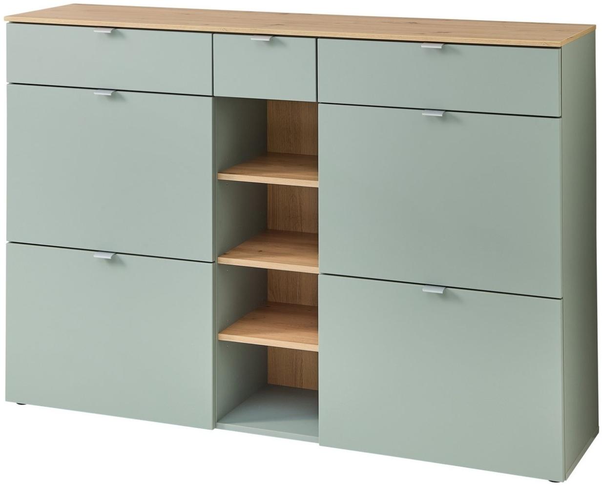 BARI Schuhschrank in Schilfgrün, Artisan Eiche Optik FSC-zertifiziert - Modernes Schuhregal mit viel Stauraum für Ihre Schuhe - 148 x 103 x 38 cm (B/H/T) Bild 1