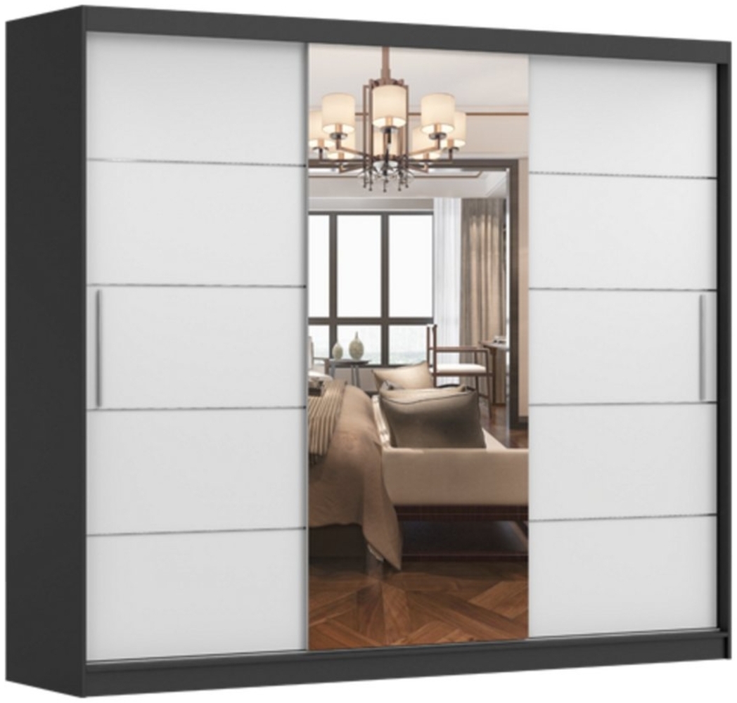 MOEBLO Kleiderschrank ELBA I (Schwebetürenschrank 2-türig Schrank Garderobe Schiebtüren Schlafzimmer, mit Spiegel Kleiderstange und Regale) (BxHxT):250 x 218 x 61 cm Bild 1