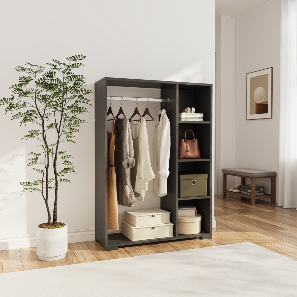 [en. casa] 'Nesbyen' Kleiderschrank mit 4 Ablagen, anthrazit Bild 1