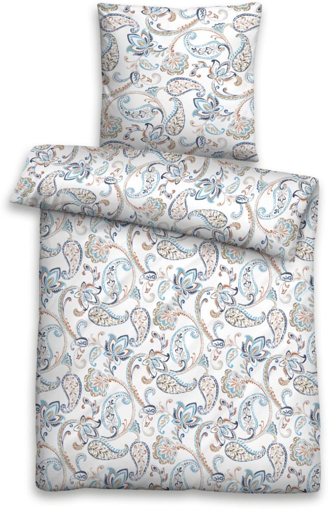 Castell Baumwoll Satin Bettwäsche Paisley Größe 135x200/80x80 cm eisblau Bild 1