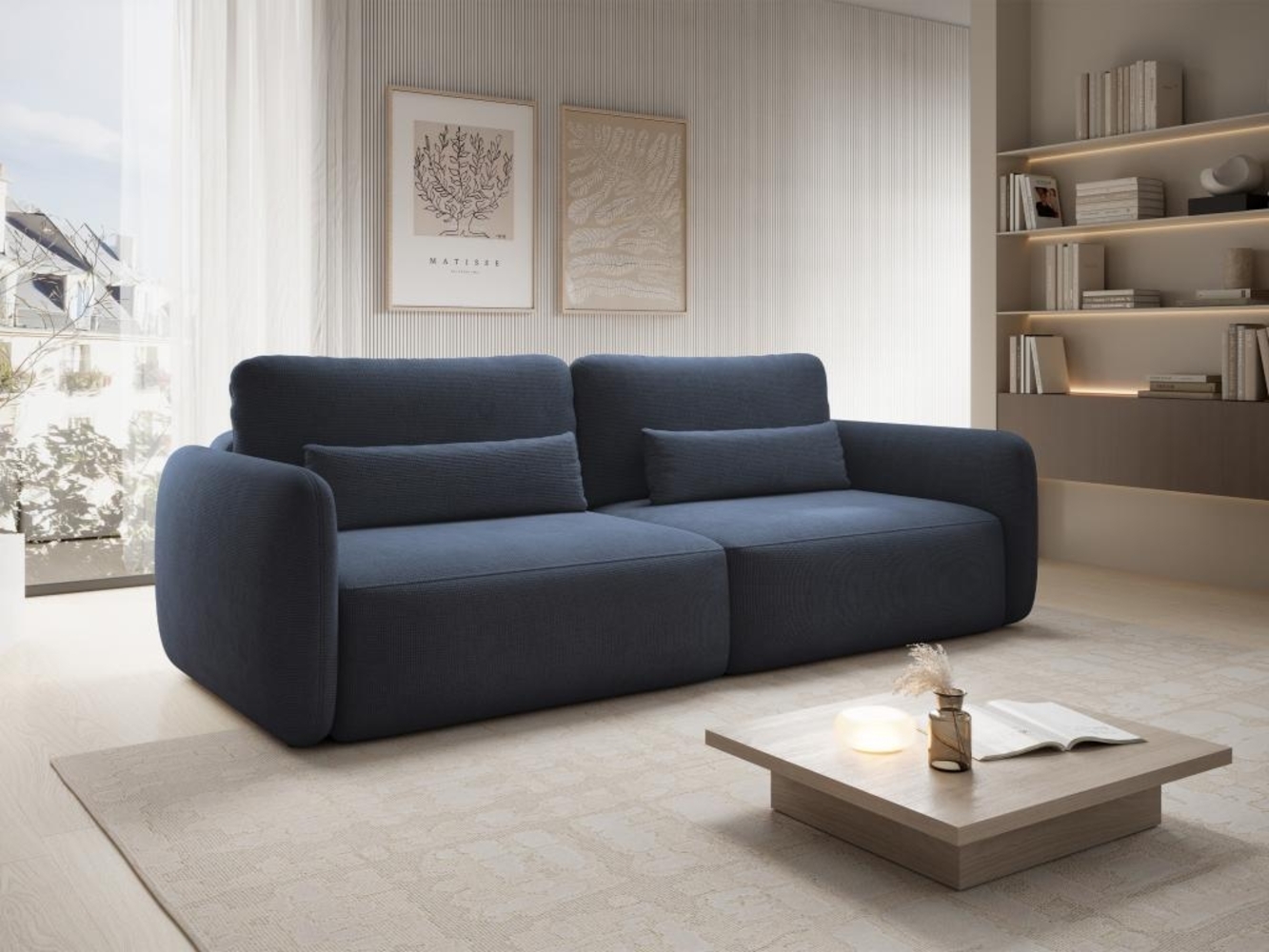 Vente-unique - Sofa mit Schlaffunktion 3-Sitzer - Strukturstoff - Marineblau - VOPOZA Bild 1