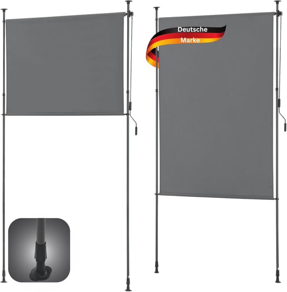 DELUKE® Außenrollo Sonnenschutz MARK - Ohne Bohren Senkrechtmarkise Balkonrollo Vertikalmarkise Markise für Fenster Sichtschutz Sonnenschutz Außen Beschattung Windschutz 120x270cm Dunkelgrau Bild 1
