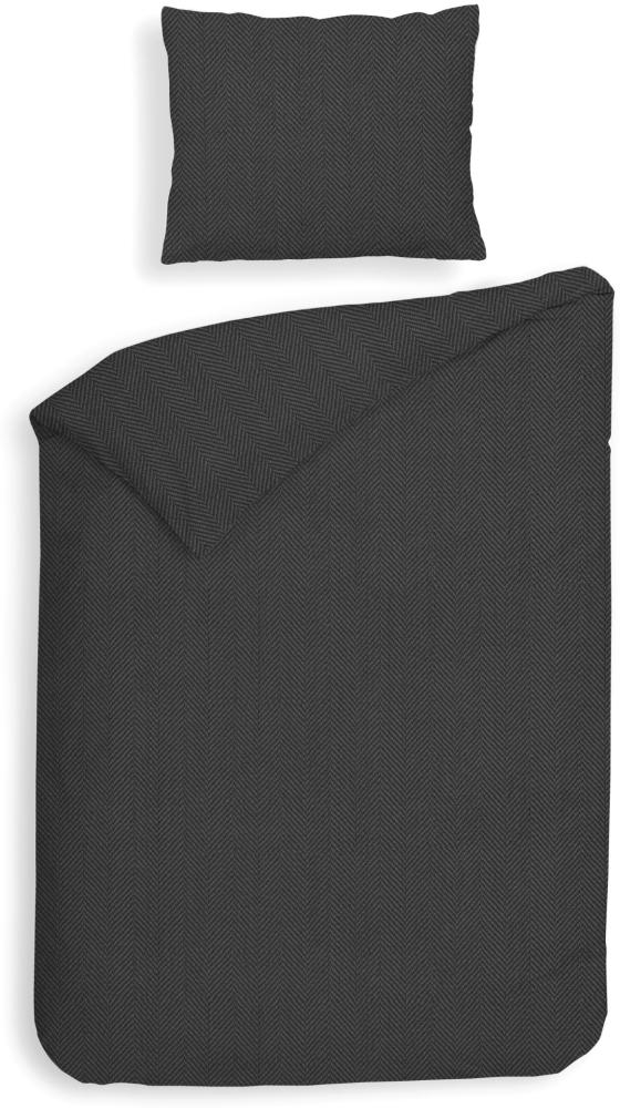 Heckett & Lane Flanell Bettwäsche 155x220 Spina Anthracite grau Fischgrät uni Bild 1