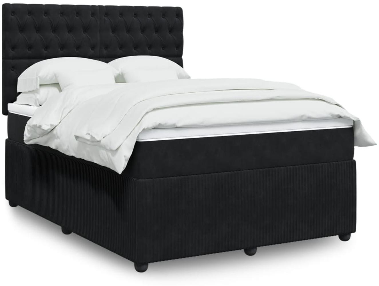 vidaXL Boxspringbett mit Matratze Schwarz 140x200 cm Samt 3292366 Bild 1