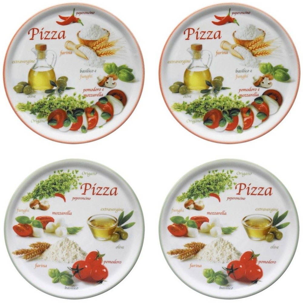 4er Set Pizzateller Napoli Green & Red Ø 32 cm Platte XL-Teller Porzellan Bild 1
