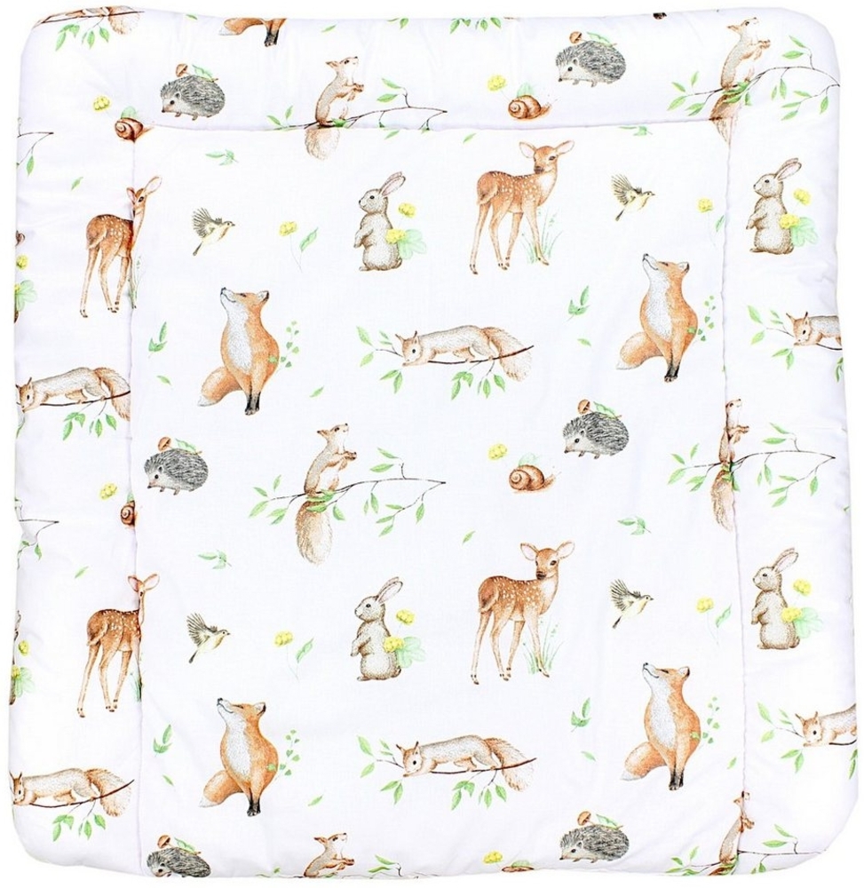 TupTam Baby Wickeltischauflage mit Baumwollbezug Gemustert, Farbe: Waldtiere/Igel/Reh/Fuchs/Kaninchen/Beige, Größe: 70x50 cm Bild 1