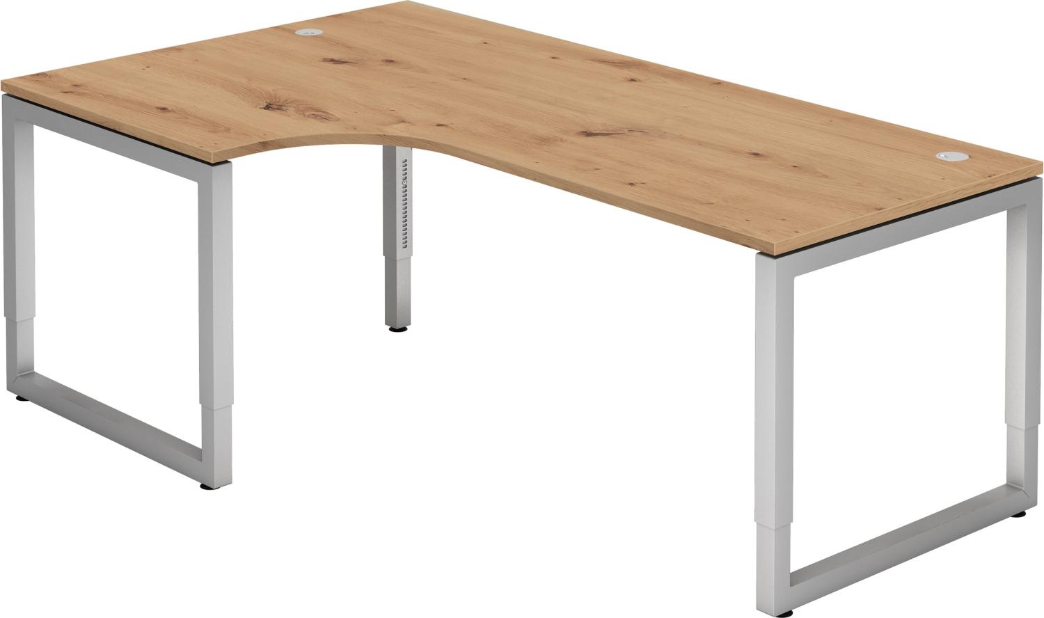 bümö® Schreibtisch R-Serie höhenverstellbar, Tischplatte 200 x 120 cm in Asteiche, Gestell in silber Bild 1