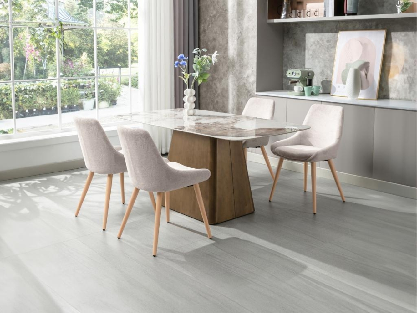Vente-unique - Stuhl 2er-Set - Stoff & Buche - Beige - MASURIE Bild 1