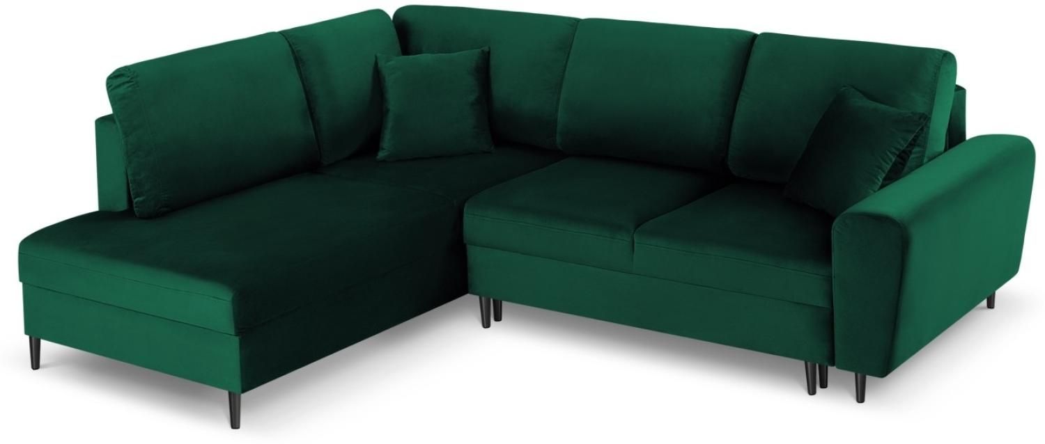 Micadoni 5-Sitzer Samtstoff Ecke links Sofa mit Bettfunktion und Box Moghan | Bezug Bottle Green | Beinfarbe Black Chrom... Bild 1