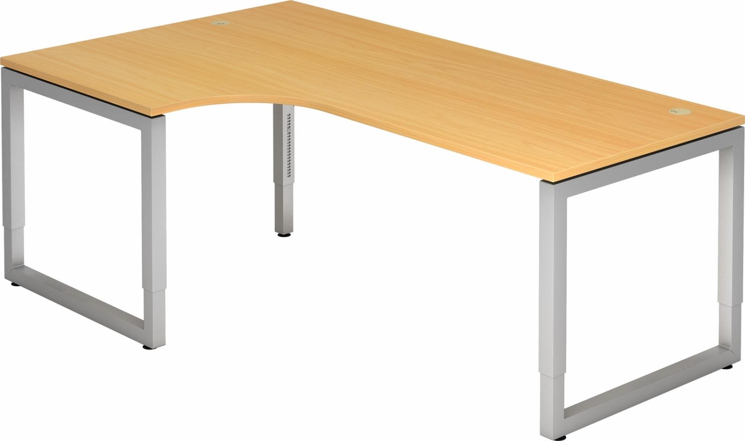 bümö höhenverstellbarer Eckschreibtisch R-Serie 200x120 cm in Buche, Gestell in Silber - Schreibtisch L Form, großer Tisch für's Büro, Computertisch höhenverstellbar, RS-82-6-S Bild 1