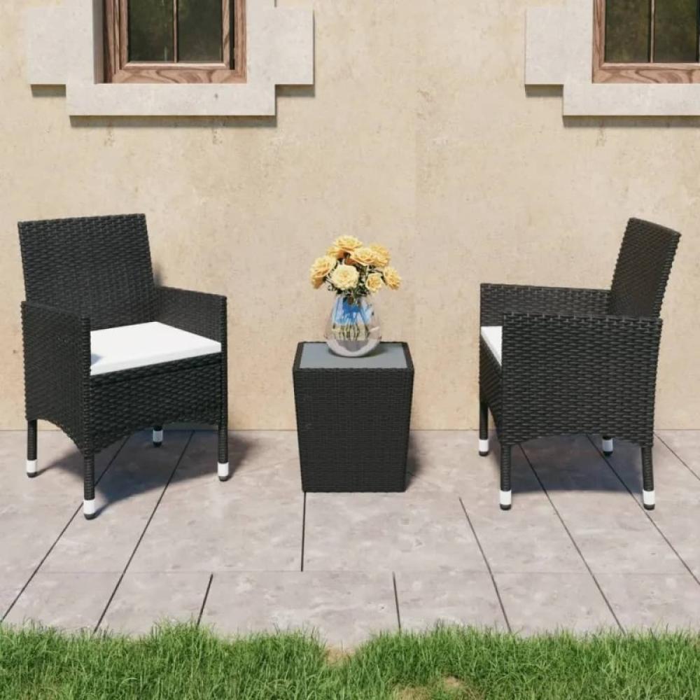 3-tlg. Bistro-Set Poly-Rattan und Hartglas Schwarz Bild 1