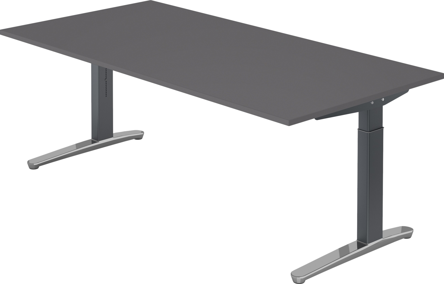 bümö manuell höhenverstellbarer Schreibtisch 200x100 in graphit Gestell in graphit/alu - PC Tisch höhenverstellbar & groß, höhenverstellbarer Tisch Büro, großer Computertisch verstellbar, X2E-G-GC Bild 1