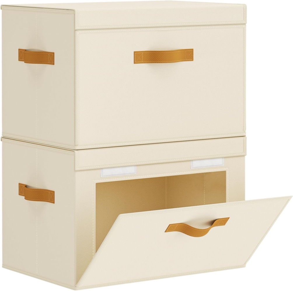 Große Aufbewahrungsbox mit Deckel – Stoffbox mit Frontöffnung, Klappdeckel-Schrankorganizer mit Griff, faltbare Box mit Deckel, Dekokorb für Zuhause/Studentenwohnheim, 2er-Pack, beige Bild 1