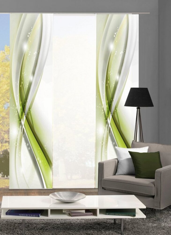 HOME WOHNIDEEN Schiebegardine GLIWE (3 St), Paneelwagen, blickdicht, Schiebevorhang Digi 3er Set GLIWE GRÜN Bild 1