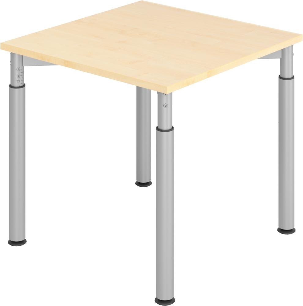 bümö höhenverstellbarer Schreibtisch 80x80 cm in Ahorn, Gestell silber - PC Tisch höhenverstellbar & klein, höhenverstellbarer Tisch Büro, kleiner Computertisch verstellbar, Y-Serie, YS-08-3-S Bild 1