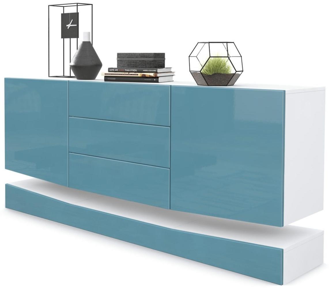 Vladon Sideboard City, Weiß matt/Petrol Hochglanz - Moderne Kommode für Ihr Wohnbereich (178 x 72 x 38 cm) Bild 1