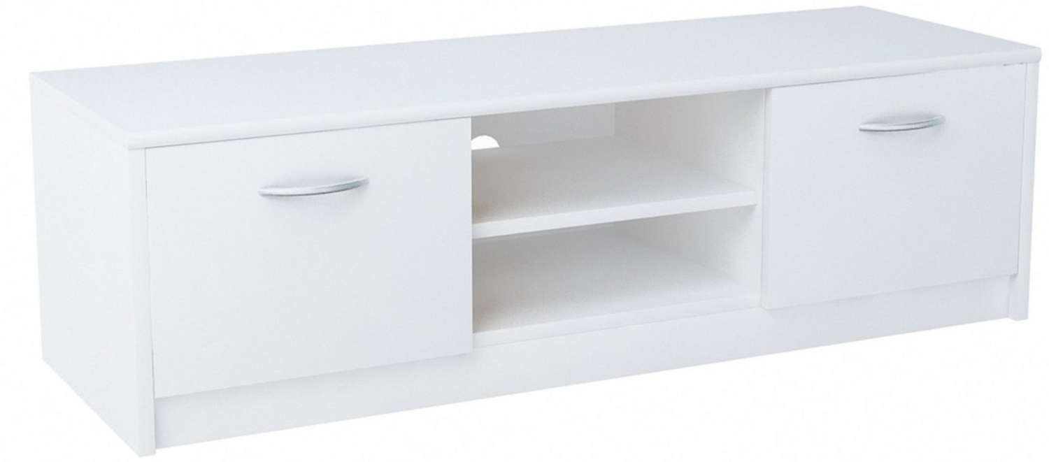 Home Collective TV-Schrank 120cm breit Lowboard mit matter Oberfläche Fernsehtisch (abgerundete Kante und Metall-Rollschienen Fernsehkommode) mit 2 Türen und 1 Regal, aus laminiertem Board weiß Bild 1