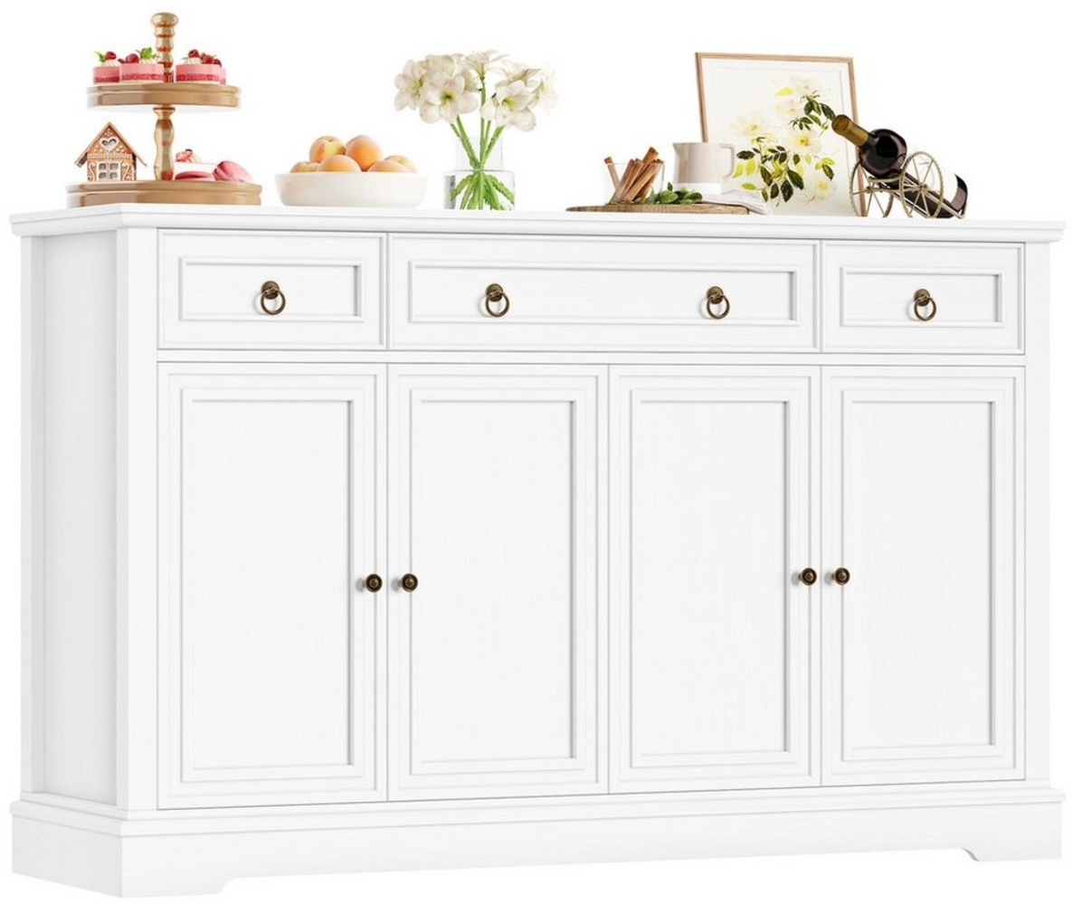 Homfa Sideboard für Wohnzimmer Küche, Küchenschrank Buffetschrank mit 3 Schubladen 4 Türen TV-Schrank weiß Bild 1