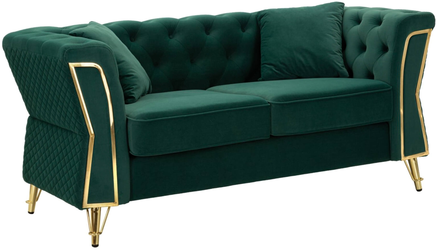 2-Sitzer festes Sofa Acre, lineares Sofa, Sofa für Wohnzimmer, Lineare Stoffstruktur, 162x83 h76 cm, Grün Gold Bild 1