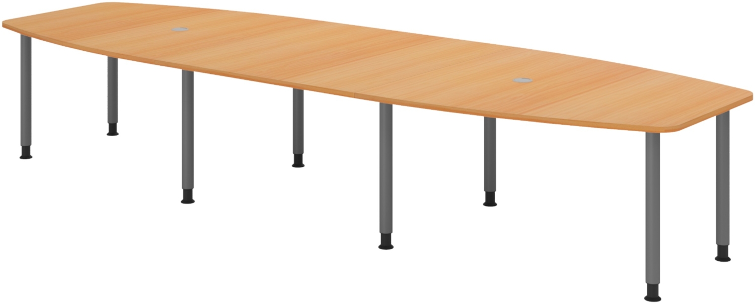 bümö Konferenztisch oval 400x130 cm großer Besprechungstisch in Buche, Besprechungstisch mit Gestell in graphit, Meetingtisch für 14 Personen, XXL-Tisch für Besprechungsraum & Meeting, KT40C-6-G Bild 1