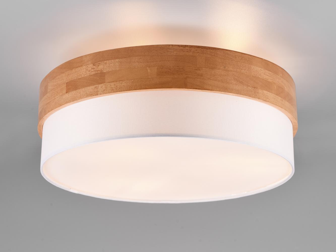 TRIO Leuchten Deckenleuchte Seasons, ohne Leuchtmittel, warmweiß - kaltweiß, Deckenlampe Holz mit Stoffschirm Ø50cm exkl 3xE27 max 40W Bild 1