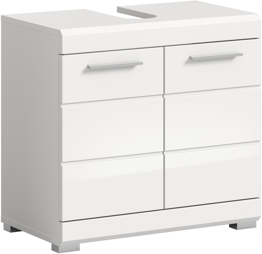 Xonox Scout Waschbeckenunterschrank (B/H/T: 60x56x34 cm) in weiß Nachbildung und weiß Hochglanz tiefzieh Bild 1
