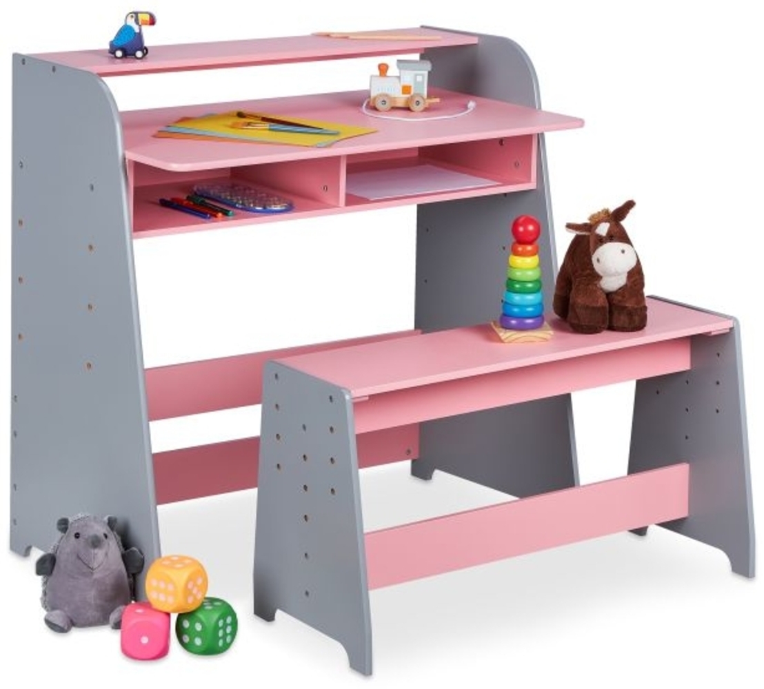 Relaxdays Kindertisch, höhenverstellbar, Holz rosa / grau Bild 1
