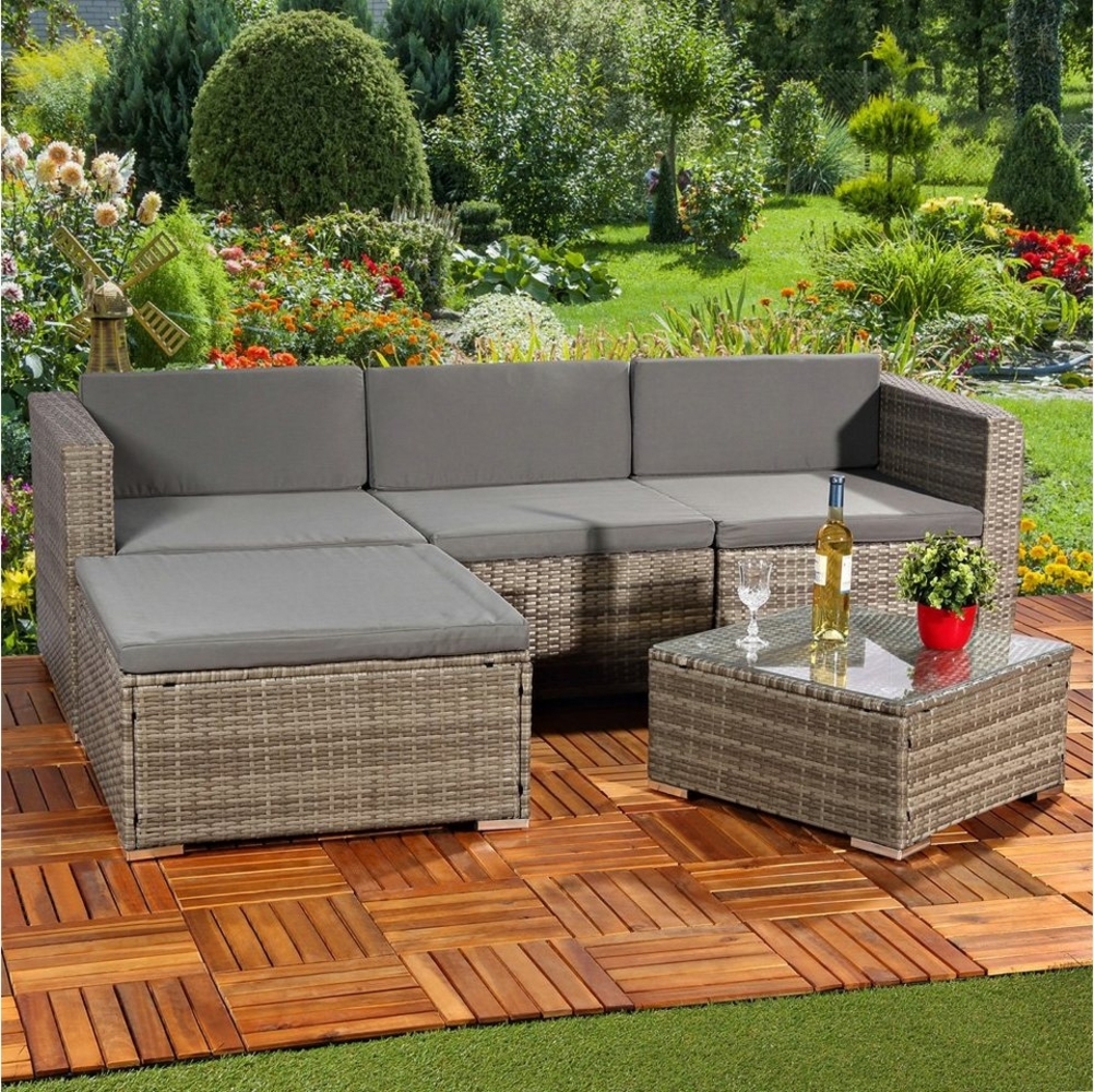 Gartengarnitur Sitzgruppe Lounge Garten Ecksofa Tisch Rattanmöbel grau 5tlg. Bild 1