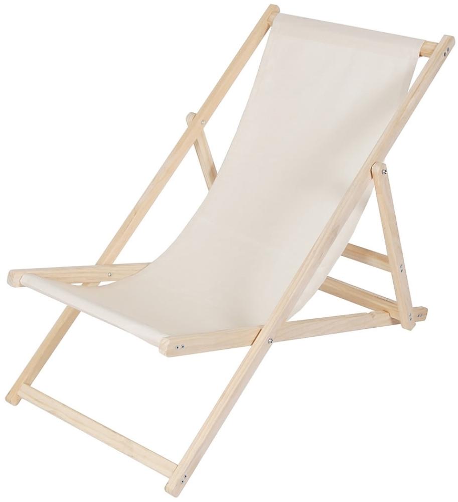 Sonnenliege Beige Strandmöbel Campingstuhl Holz klappbar Faltsitz Balkonsessel Bild 1