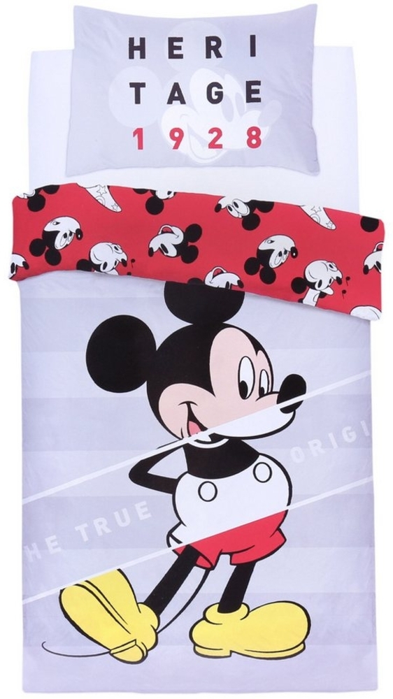 Sarcia. eu Bettbezug Grau-rote Bettwäsche Einzelset Mickey Mouse Disney 135x200 cm Bild 1