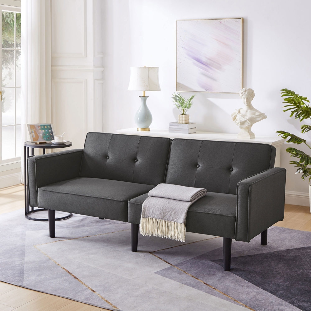 OKWISH Schlafsofa Zweisitzer, Sofabett, verstellbare Doppelrückenlehnen, Schwarz Bild 1