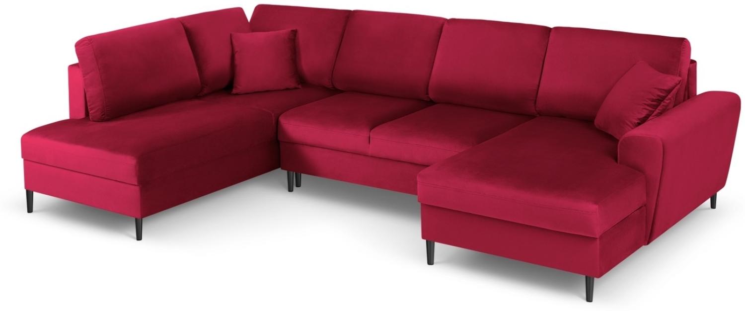 Micadoni 7-Sitzer Samtstoff Panorama Sofa Links mit Box und Schlaffunktion Moghan | Bezug Red | Beinfarbe Black Chrome M... Bild 1