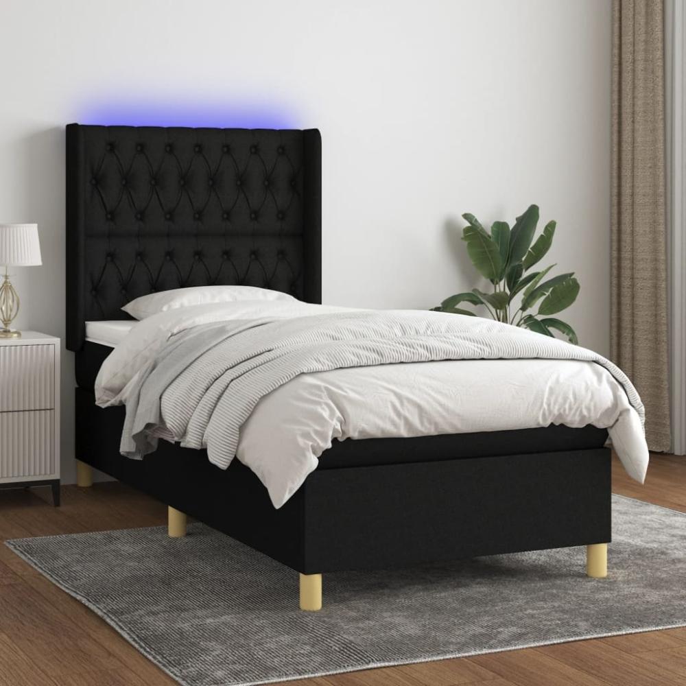 vidaXL Boxspringbett mit Matratze & LED Schwarz 100x200 cm Stoff 3139095 Bild 1