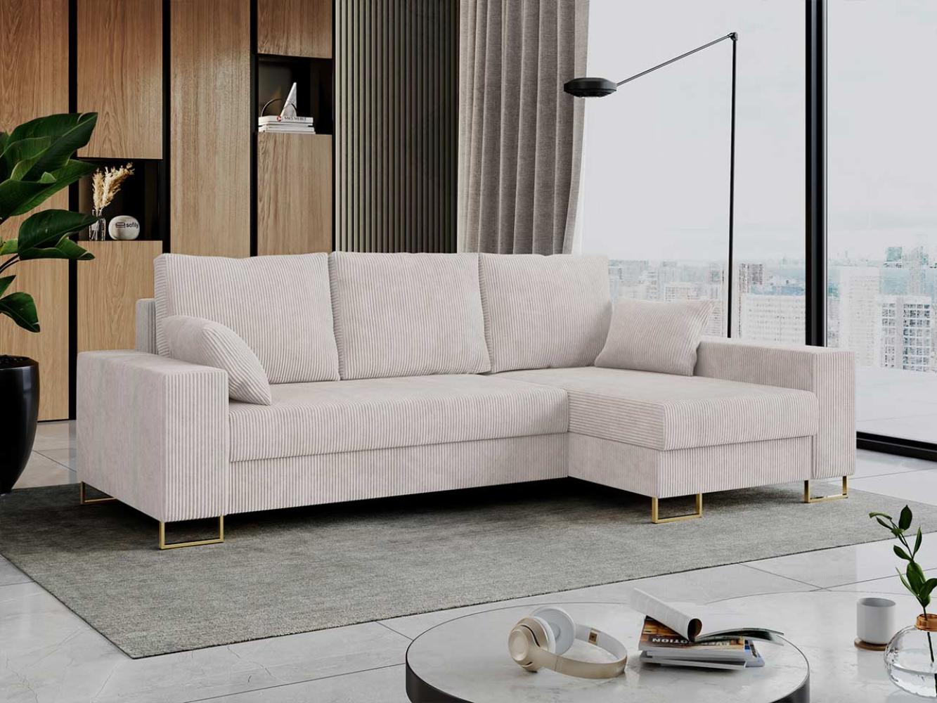 Mks Möbel 'Dorian L-Form' Ecksofa  mit Bettkasten, 242 x 138 x 95 cm, Weiß, Cord Bild 1