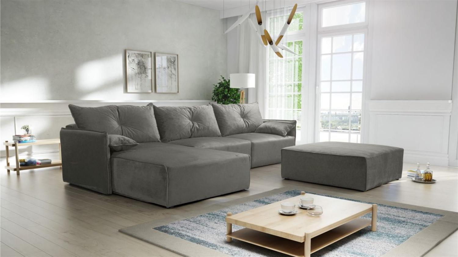 Ecksofa mit Schlaffunktion HUNTER in Royal Grau Ottomane Links inkl. Hocker Bild 1