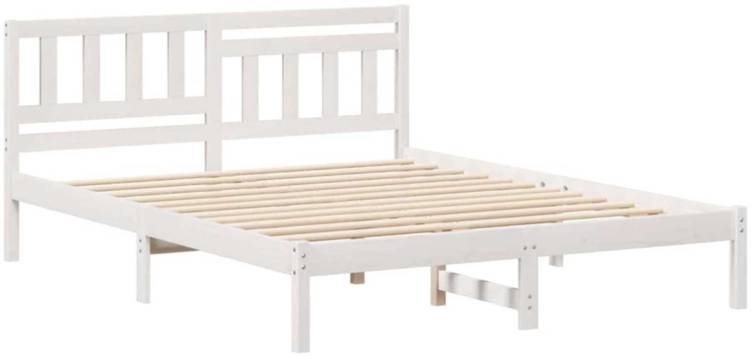 vidaXL Bettrahmen mit Kopfteil Weiß 140 x 200 cm Massives Kiefernholz 872231 Bild 1