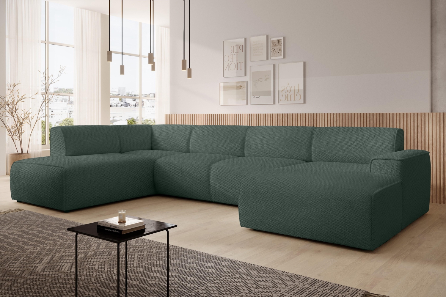 AX LIVING XXL Sofa U Form Didim Grün 378cm breit modern & großzügig L Bild 1