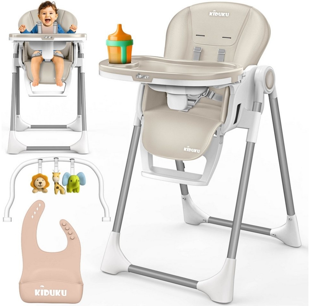 KIDUKU Hochstuhl Baby 3in1 mit Neugeborenenaufsatz + Lätzchen, Spielbogen (Tisch Kinderhochstuhl klappbar mit Liegefunktion 0-36 Monate), Kombihochstuhl höhenverstellbar, Babystuhl mitwachsend Bild 1