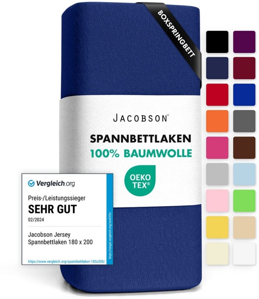 Jacobson Spannbettlaken BOXSPRING & ÜBERLÄNGE aus 100% Baumwolle, für hohe & lange Matratzen, Jersey Bettlaken 160 g/m², OEKO-TEX® Bild 1