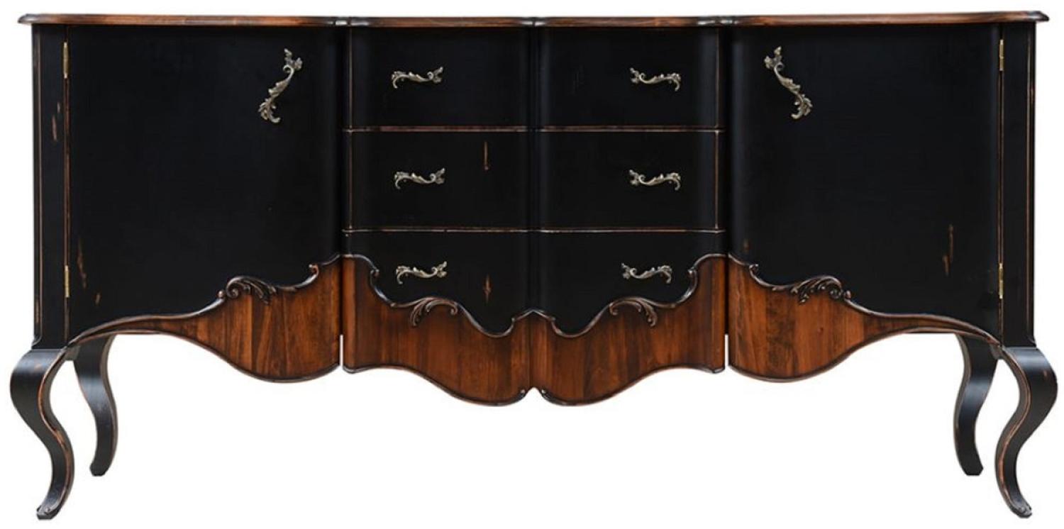 Casa Padrino Luxus Barock Sideboard Antik Schwarz / Braun 200,5 x 53,5 x H. 98 cm - Prunkvoller Massivholz Schrank mit 2 Türen und 3 Schubladen - Luxus Möbel im Barockstil - Barock Möbel Bild 1