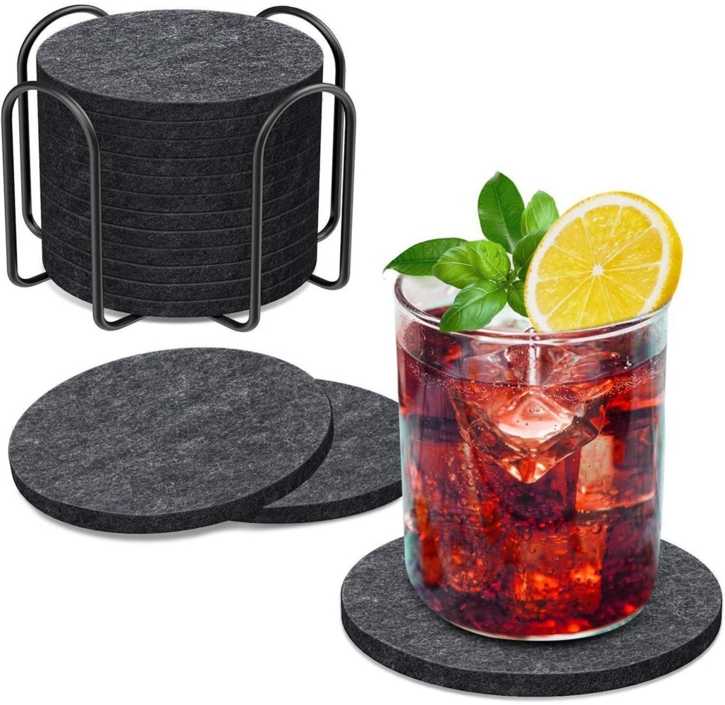 Untersetzer Gläser Filzuntersetzer Rund 12er Set Dunkelgrau mit Halter Bild 1